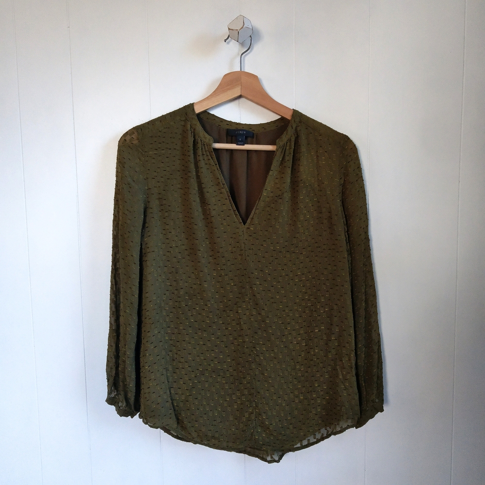 J CREW Textured Olive Blouse